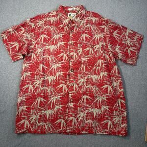 Ron Chereskin Men's XL Hawaiian Camp Shirt Casual Button Down Vintage Red Bamboo